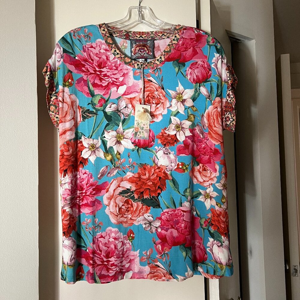 Johnny Was Pink Rose Relaxed Tee Size S